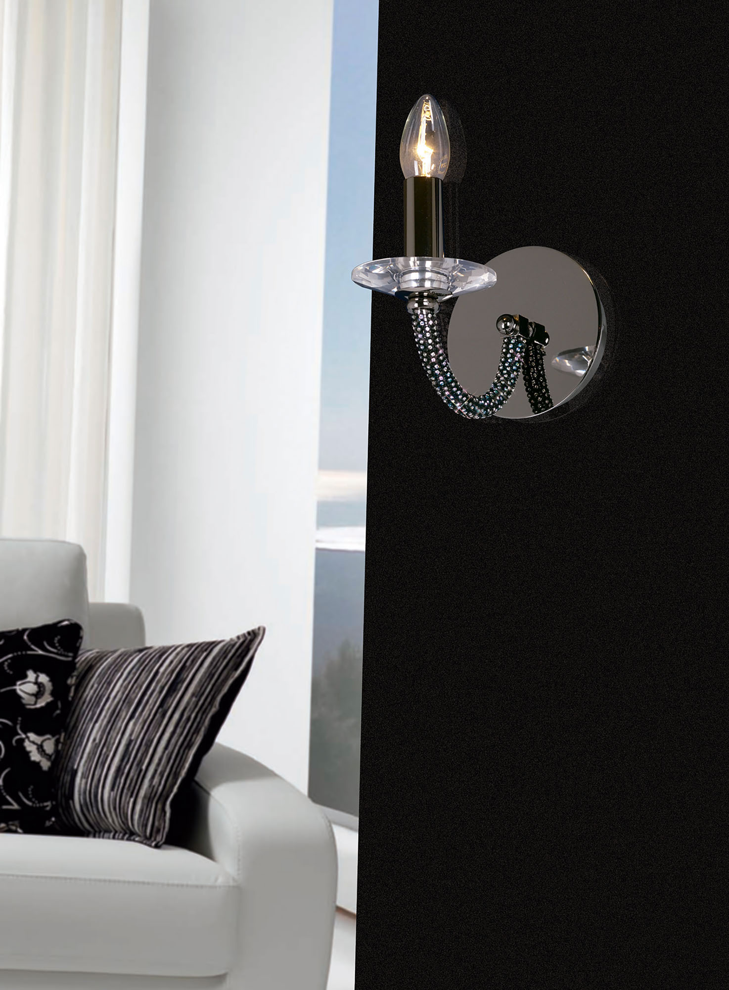 Elena Black Chrome Crystal Wall Lights Diyas Armed Wall Lights Elena Black Chrome Crystal Wall Lights Diyas Armed Wall Lights